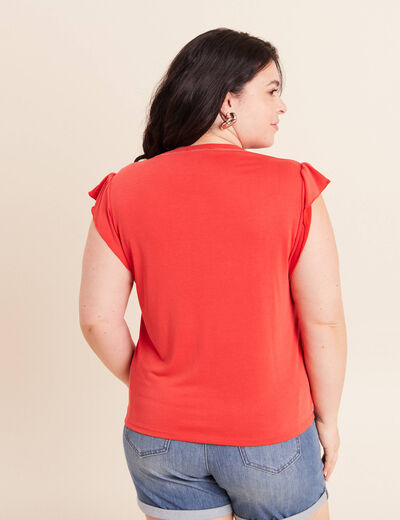 T-shirt manches courtes &agrave; volants orange fonc&eacute; femme
