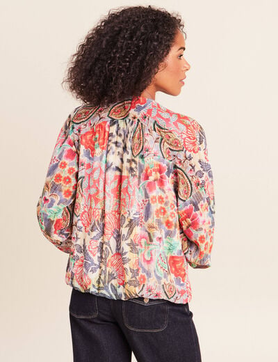 Blouse cintr&eacute;e col v manches 3/4 multicolore femme