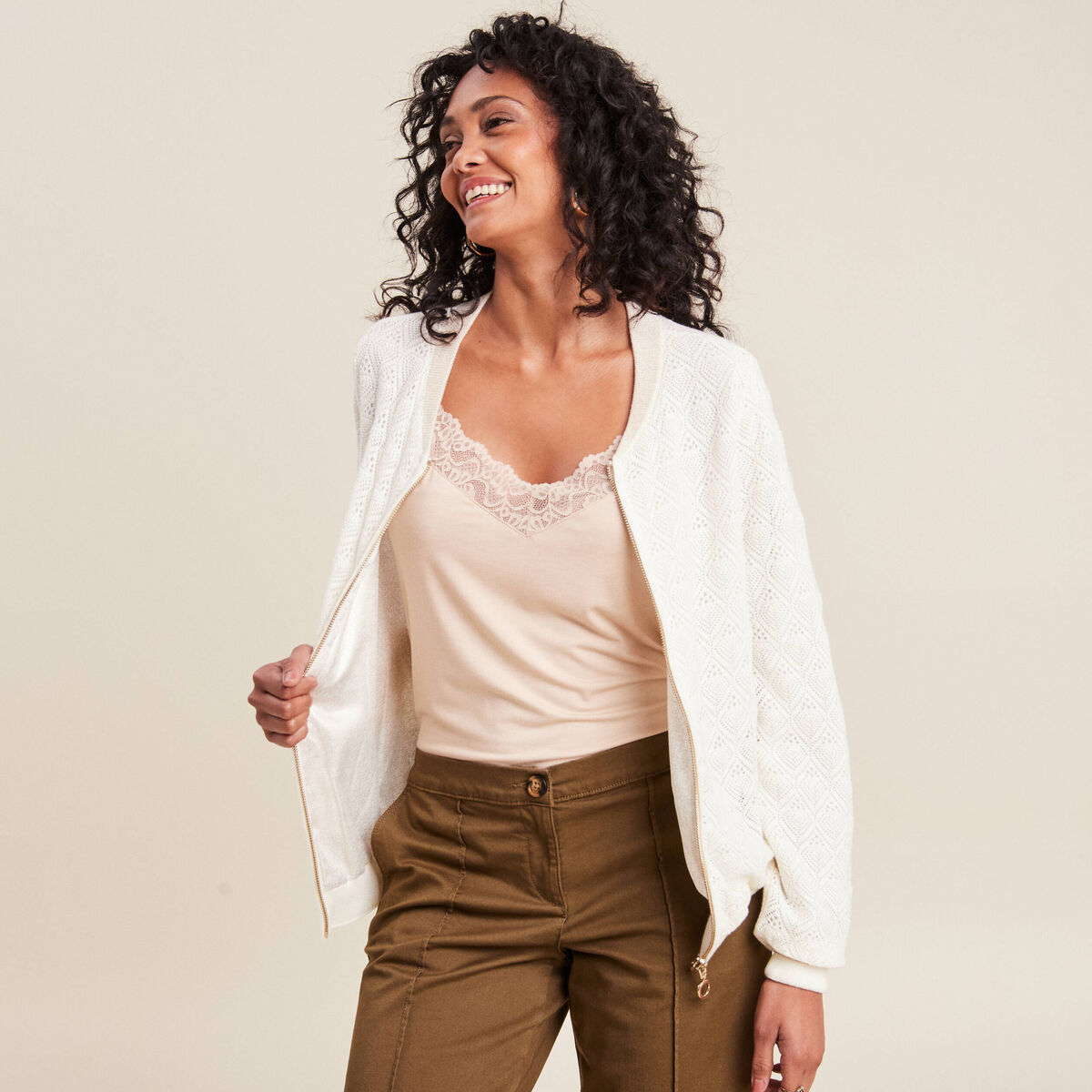 Gilet réversible ajouré ecru femme