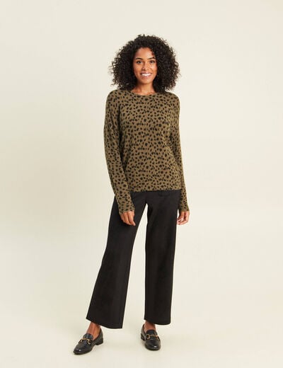 Pull droit col rond manches longues vert femme