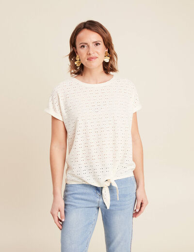 Blouse manches courtes nouée ecru femme