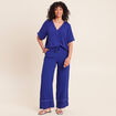 Pantalon large taille haute bleu fonc&eacute; femme