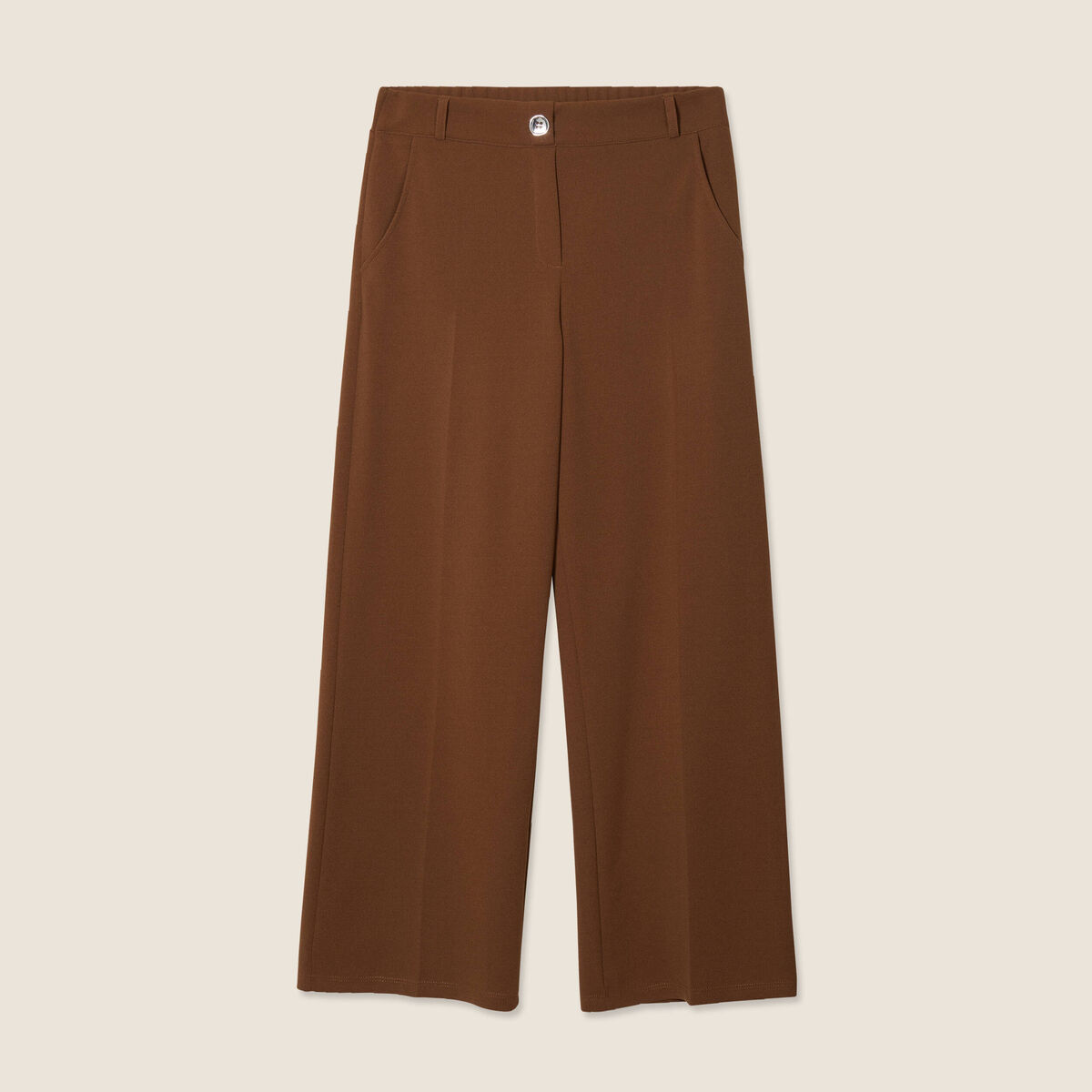 Pantalon large pinces marron femme
