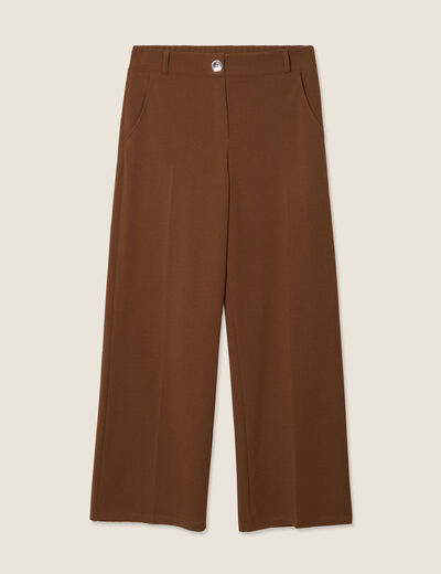 Pantalon large pinces marron femme