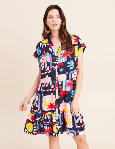 Robe courte &eacute;vas&eacute;e col chemise multicolore femme