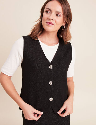 Gilet sans manches col v doubl&eacute; noir femme