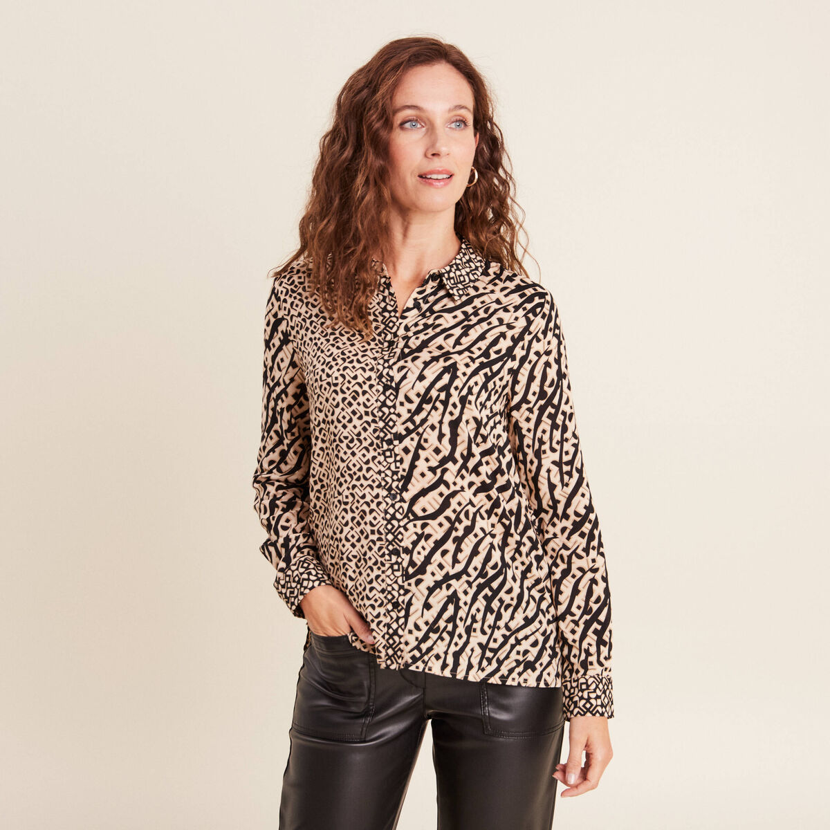 Chemise manches longues beige femme