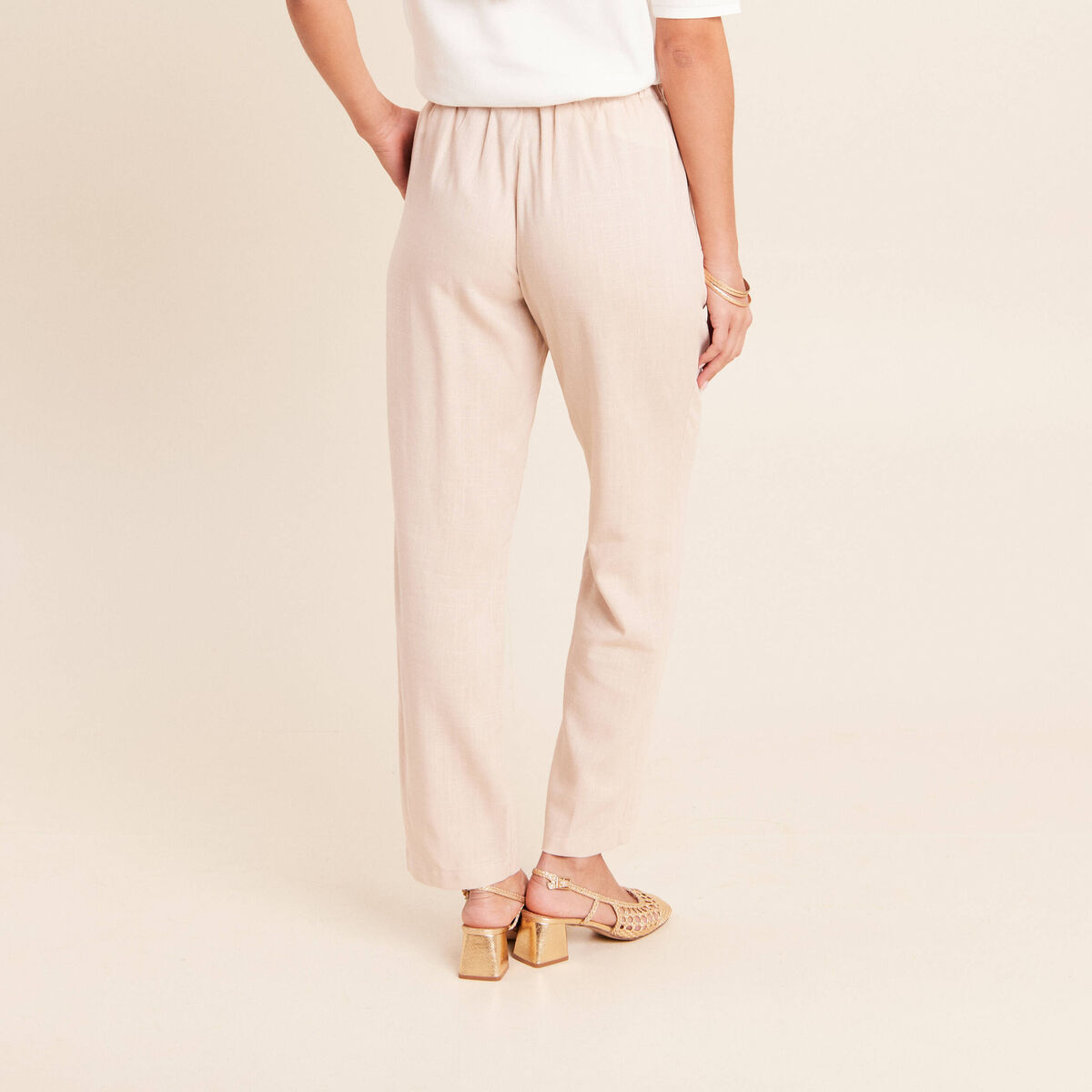 Pantalon large taille haute ivoire femme