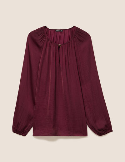 Blouse ample col rond satin&eacute;e bordeaux femme