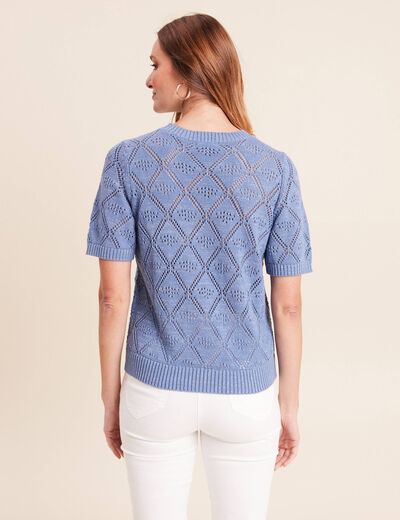 Pull droit court manches courtes bleu ciel femme