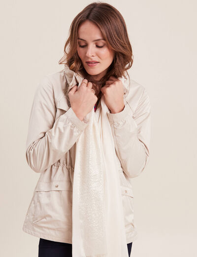 Foulard brillant &agrave; franges ecru femme