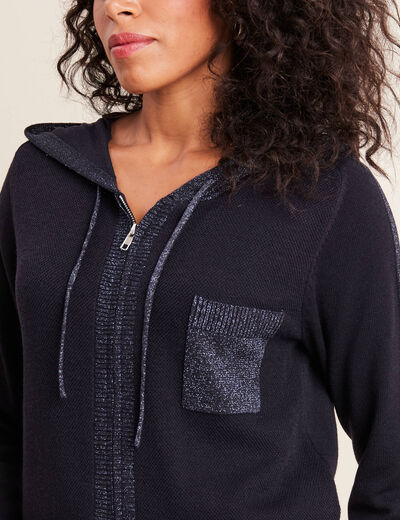 Gilet à capuche zippé bleu foncé femme