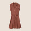 Robe droite col chemise manches courtes marron femme