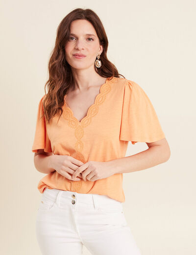 T-shirt manches courtes orange clair femme