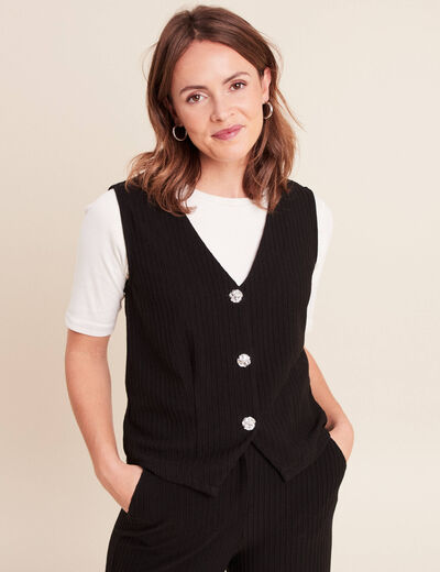 Gilet droit court sans manches col v noir femme