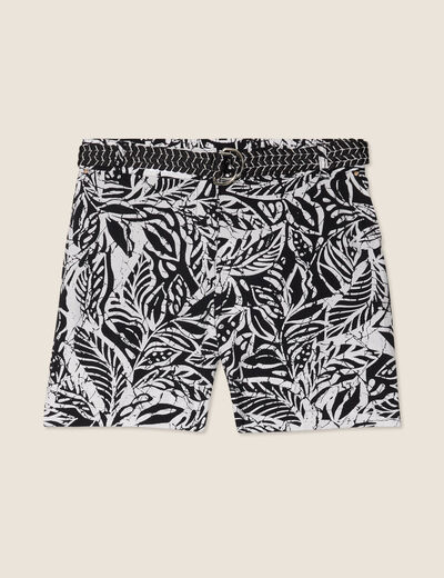 Short droit ceinturé noir femme