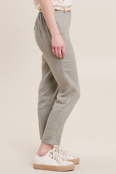 Pantalon flou ceinturé vert clair femme
