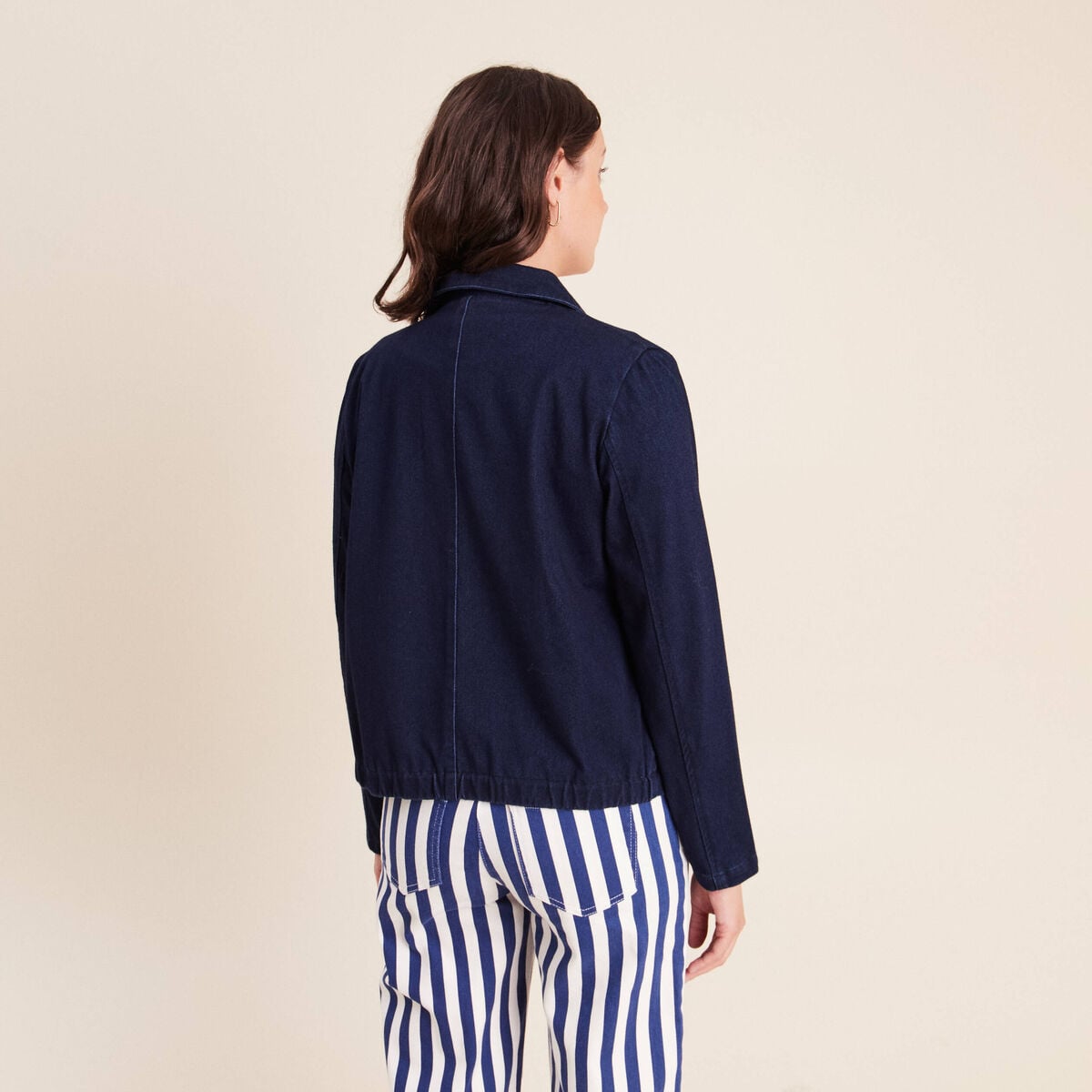 Veste doubl&eacute;e denim stone femme
