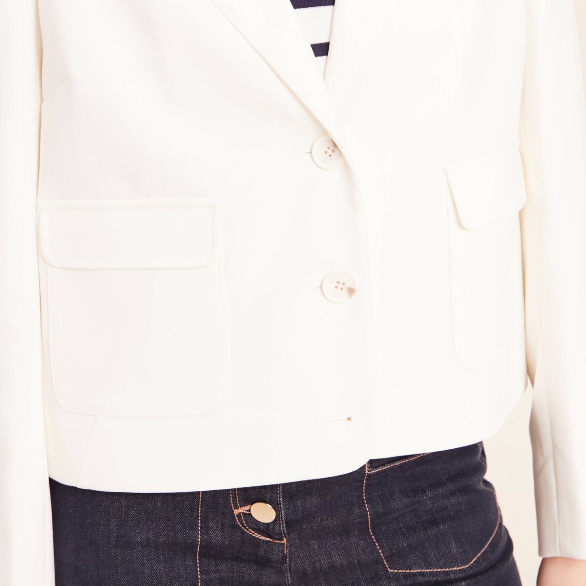 Veste droite courte &agrave; manches longues ecru femme