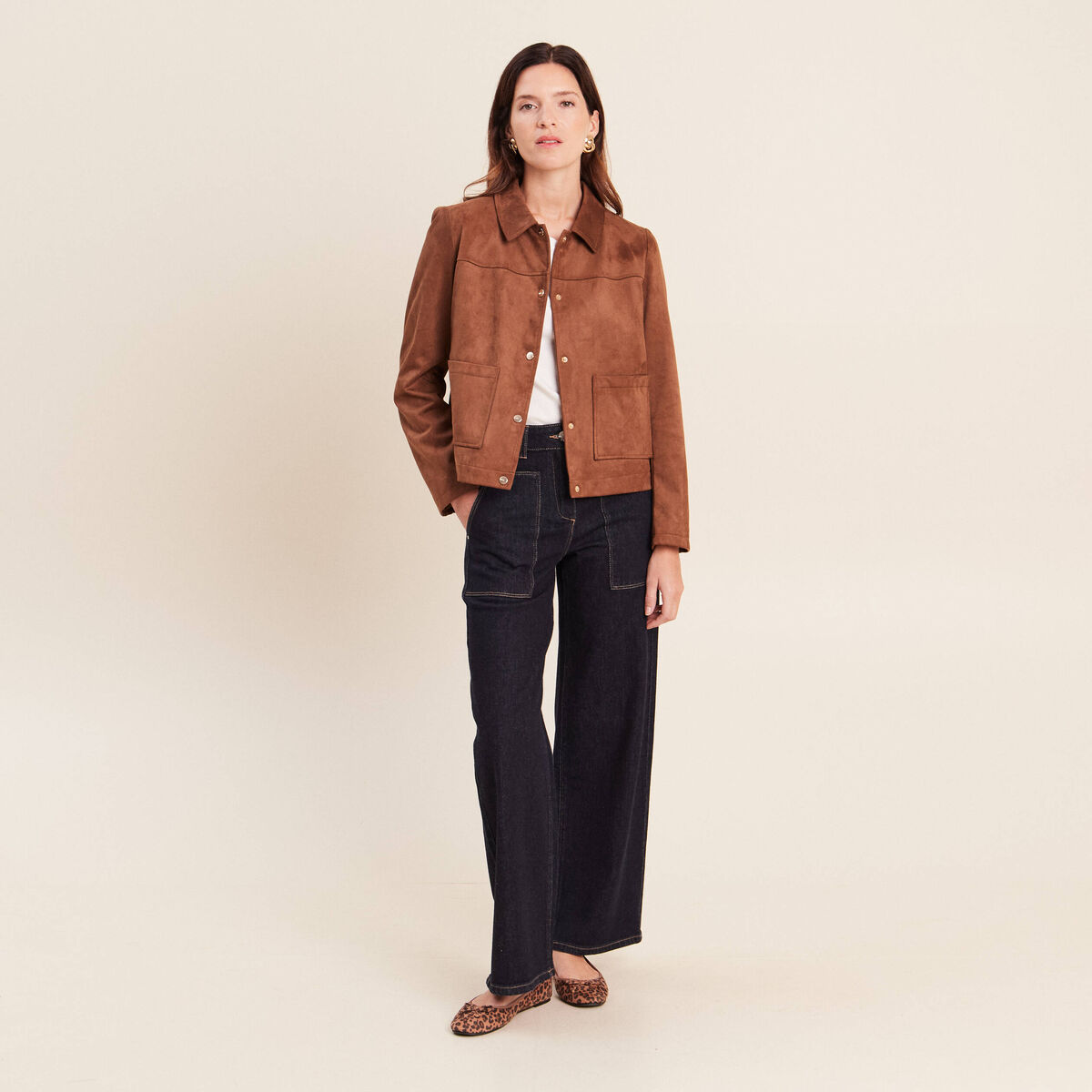 Veste courte doubl&eacute;e marron fonc&eacute; femme