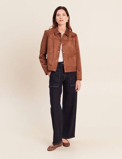 Veste courte doubl&eacute;e marron fonc&eacute; femme