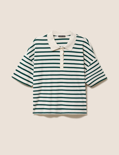 Polo ample col chemise vert femme