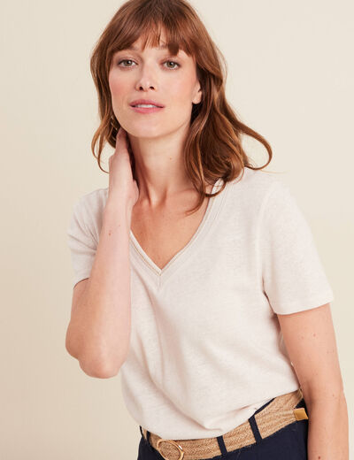 T-shirt manches courtes col en V gris clair femme
