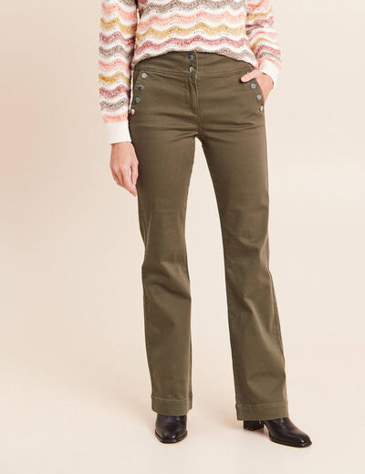 Pantalon coupe bootcut &agrave; pont vert kaki femme