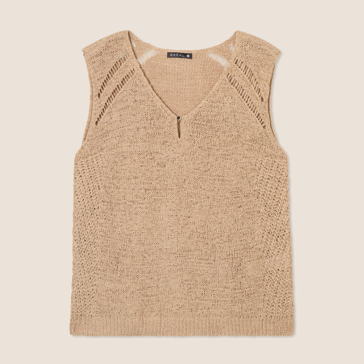 Débardeur tricot sans manches sable femme
