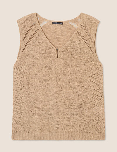 Débardeur tricot sans manches sable femme