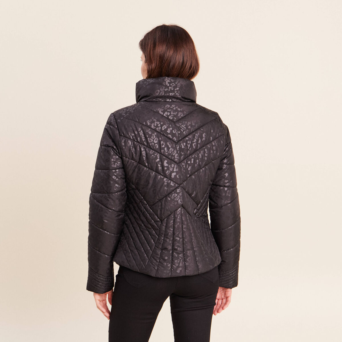 Doudoune d&eacute;perlante droite zipp&eacute;e noir femme