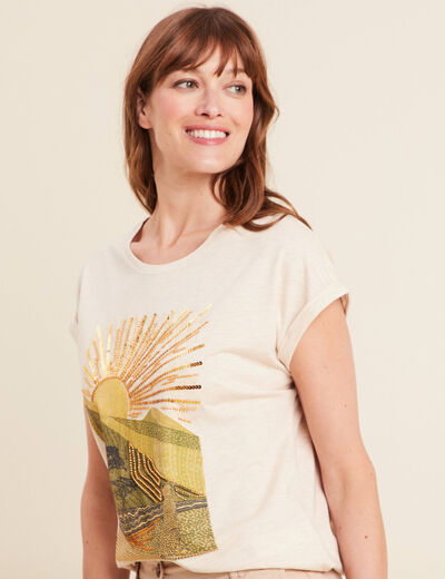 T-shirt manches courtes perles sable femme