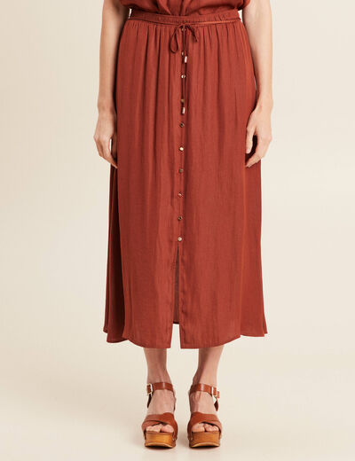 Jupe longue évasée satin marron foncé femme