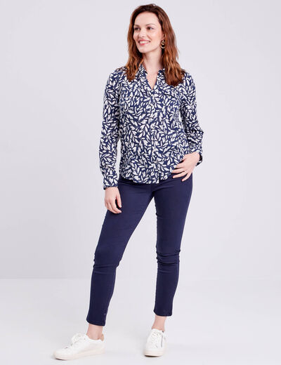 Chemise manches longues bleu foncé femme