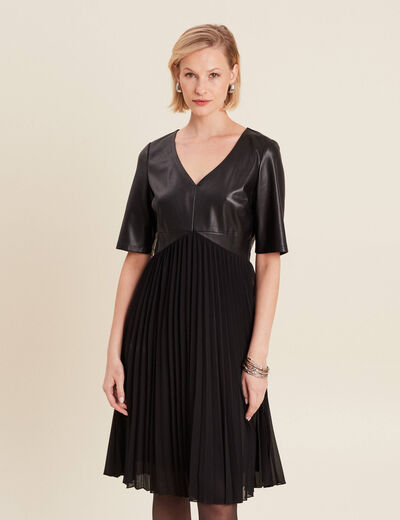 Robe évasée plissée noir femme