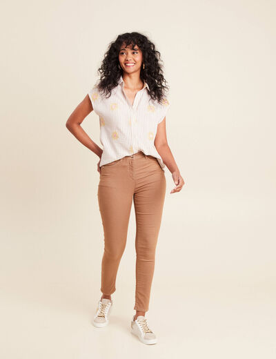Pantalon léger taille haute 7/8ème marron femme