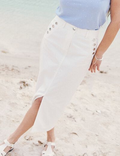 Jupe longue droite en jean blanc femme