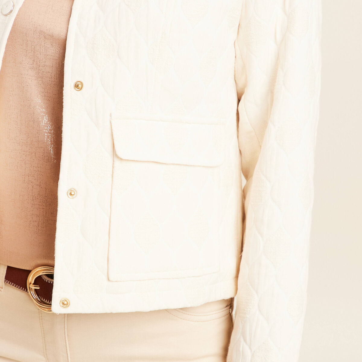 Blouson matelass&eacute; boutonn&eacute; ecru femme