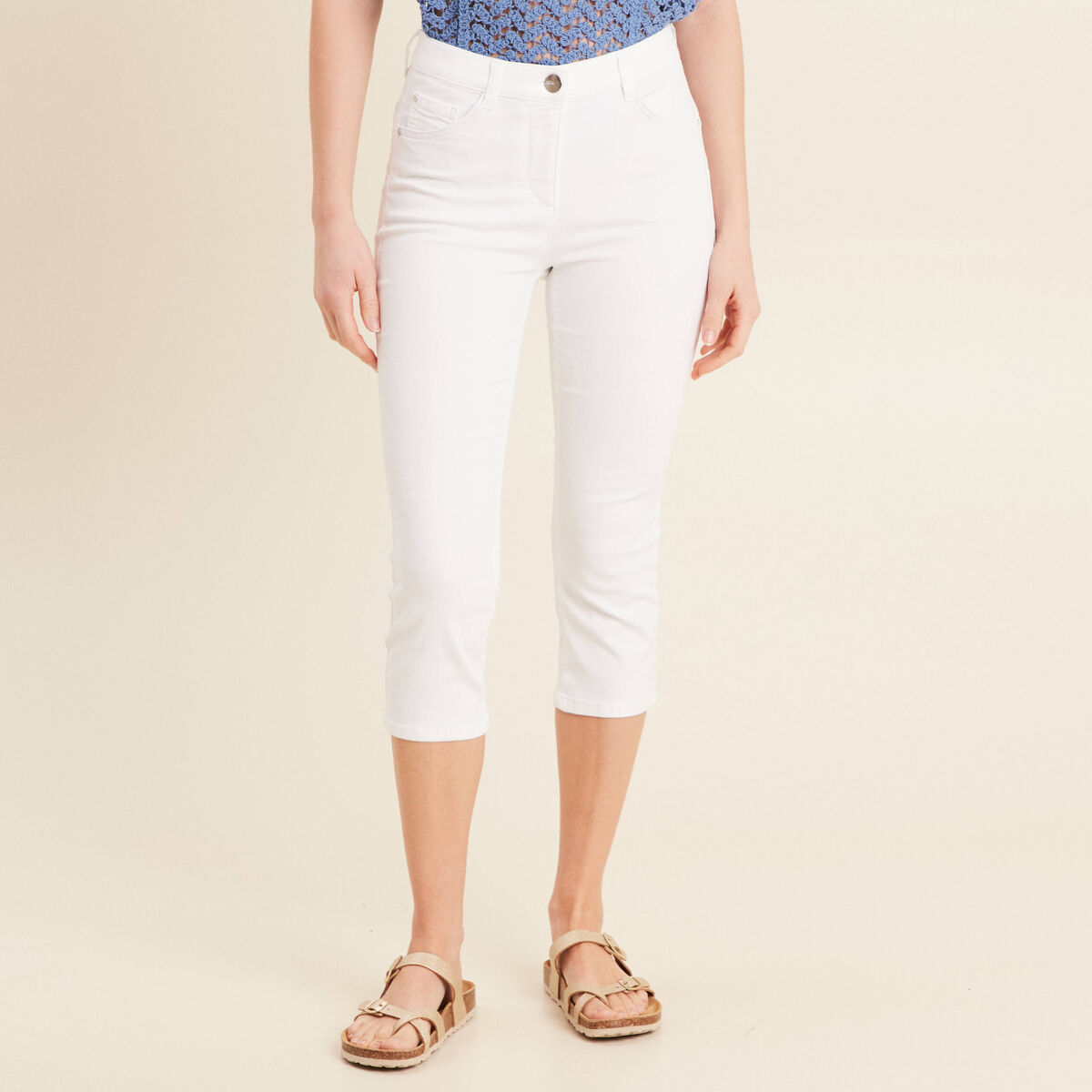 Pantacourt magique Le L&eacute;ger coupe droite blanc femme