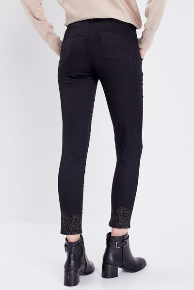 Pantalon chino ajusté noir femme