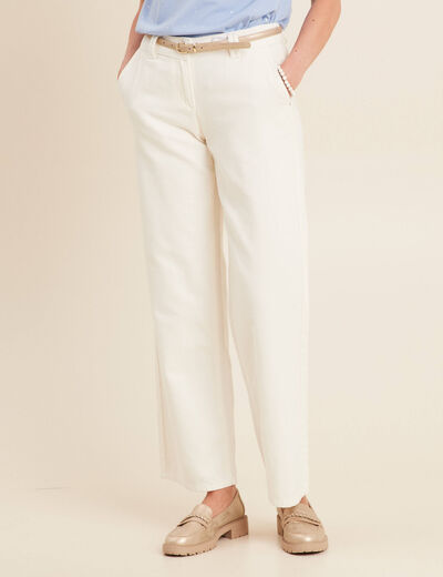 Pantalon droit taille basculée ecru femme