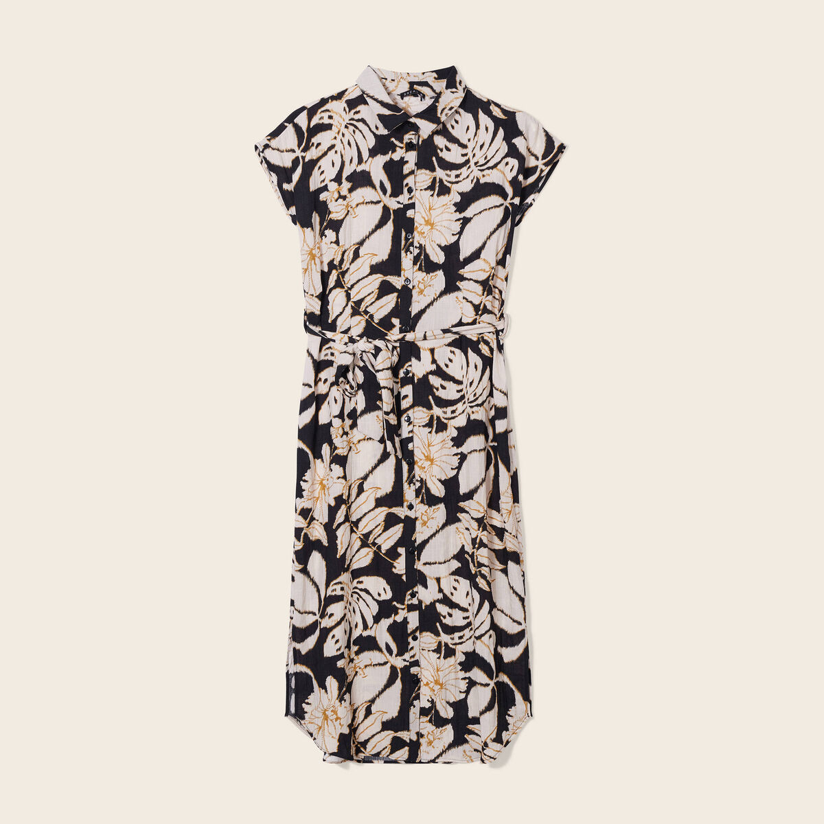 Robe midi droite ceinturée noir femme