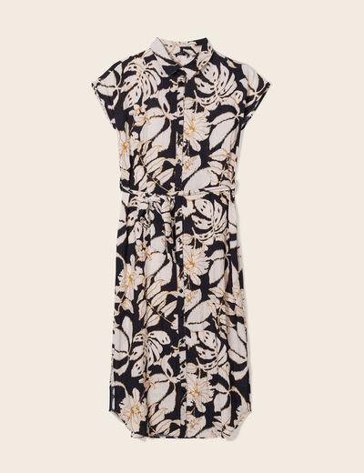 Robe midi droite ceinturée noir femme
