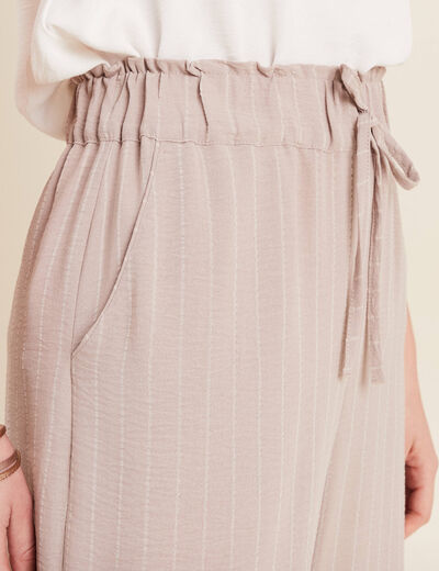 Pantalon large taille haute beige femme