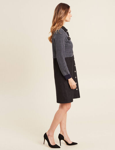 Robe droite buste tweed noir femme