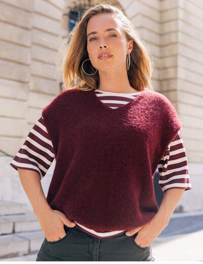 Pull sans manches bordeaux femme