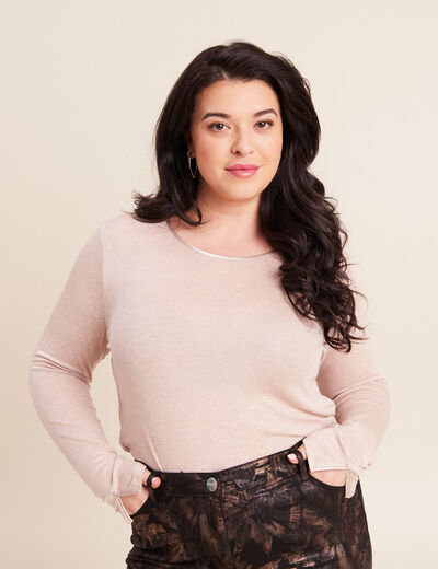 T-shirt ajust&eacute; manches longues beige femme