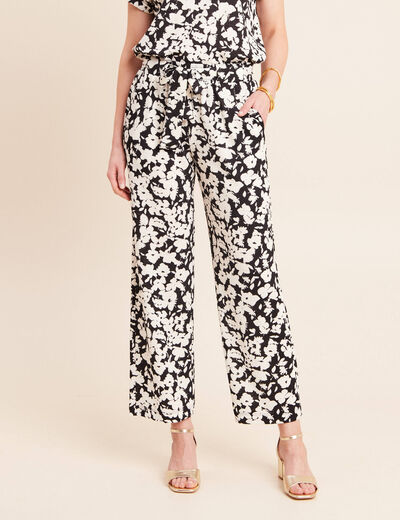 Pantalon coupe large 7/8&egrave;me taille haute noir femme