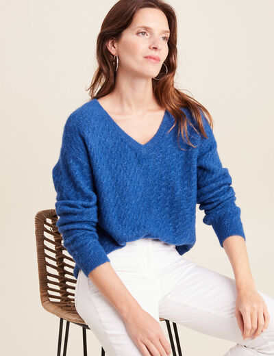 Pull manches longues bleu femme