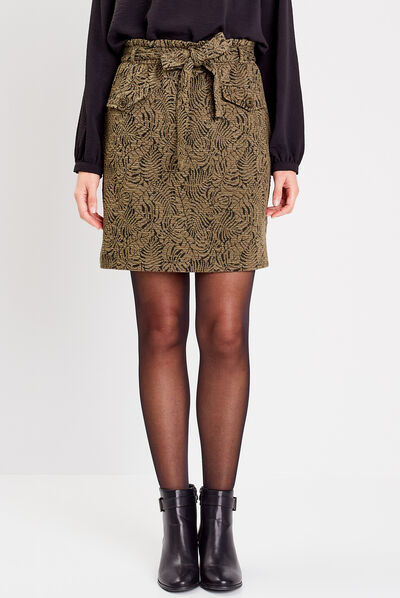 Jupe droite ceinturée vert kaki femme